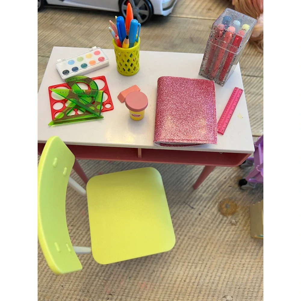 Our Generation Doll School Classroom Desks Chairs Rolling Art Cart & Supplies
